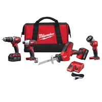 MILW 2695-24 - Milwaukee M18 2695-24 4-Tool Cordless Combination Kit, Tools: Hammer Drill, Impact Driver, Reciprocating Saw, 18 VDC, 3 Ah Lithium-Ion Battery, Keyless Blade