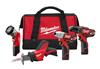 MILW 2498-24 - Milwaukee M12 2498-24 4-Tool Cordless Combination Kit, Tools: Drill, Impact Driver, Reciprocating Saw, 12 VDC, 1.5 Ah Lithium-Ion, Keyless Blade